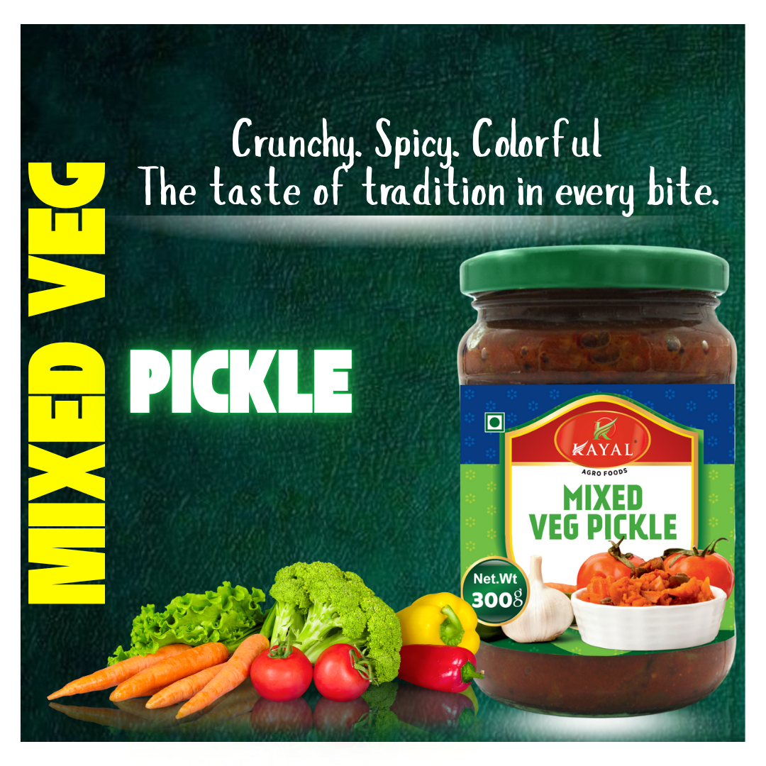 Jar of Kayal Mixed Veg Pickle - Traditional South Indian Style